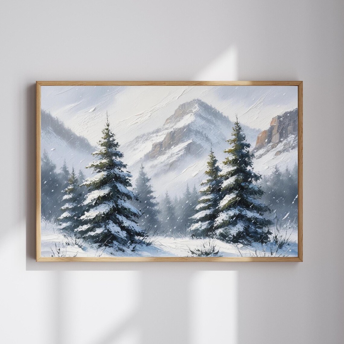 Snowy Winter Pine Trees Misty Mountain Landscape Holiday Poster - Image 4