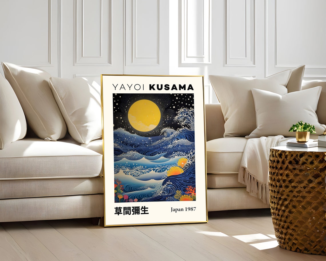 Yayoi Kusama Yellow Moon Great Wave Night Ocean Japan 1987 Poster - Image 2