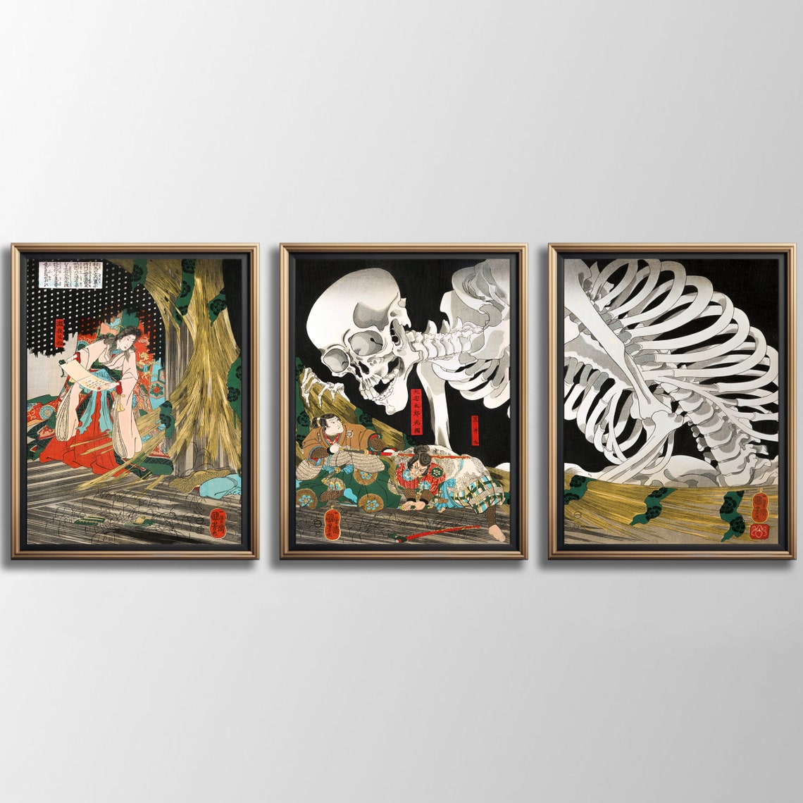 Utagawa Kuniyoshi Takiyasha Skeleton Spectre Triptych Art Poster