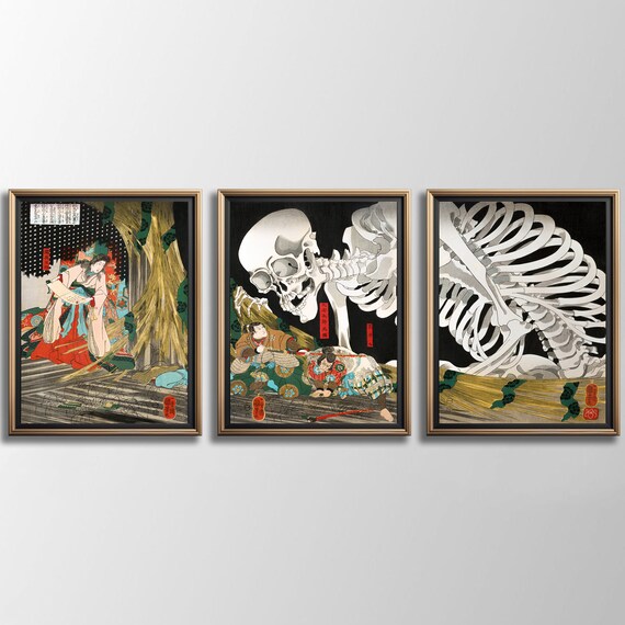 Utagawa Kuniyoshi Takiyasha Skeleton Spectre Triptych Art Poster
