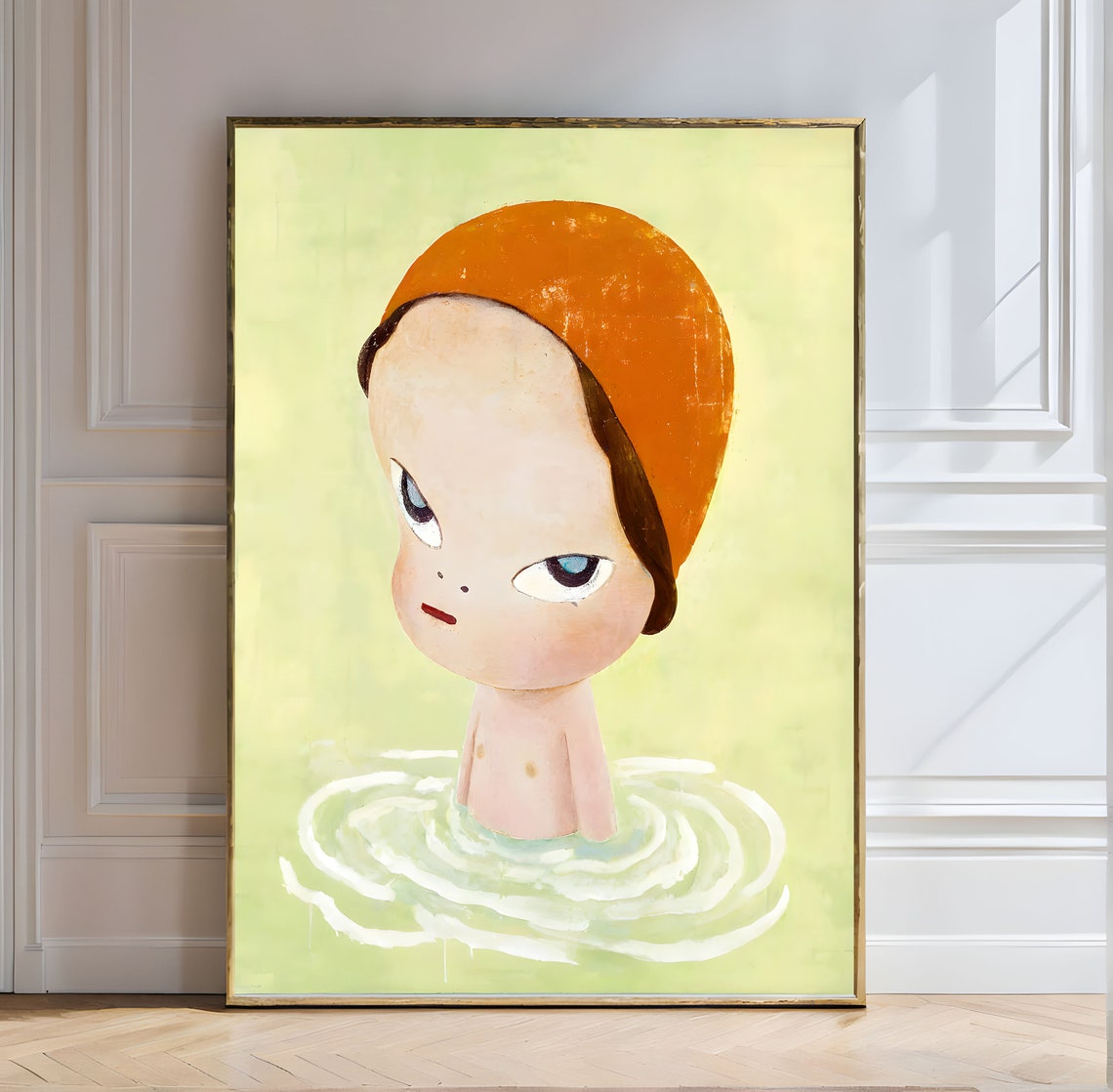 Yoshitomo Nara Brooding Child in Water With Orange Swim Cap Poster