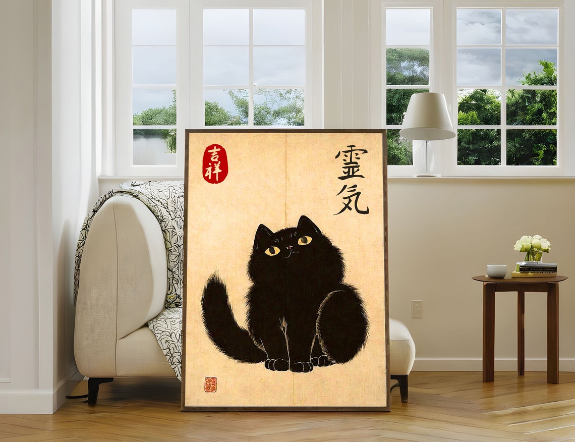 Japanese Cat Poster Brings You Good Fortune And Spiritual Energy Cat Lovers Gift Japanese Vintage Wall Art Animal Wall Decor Art Print - Image 3