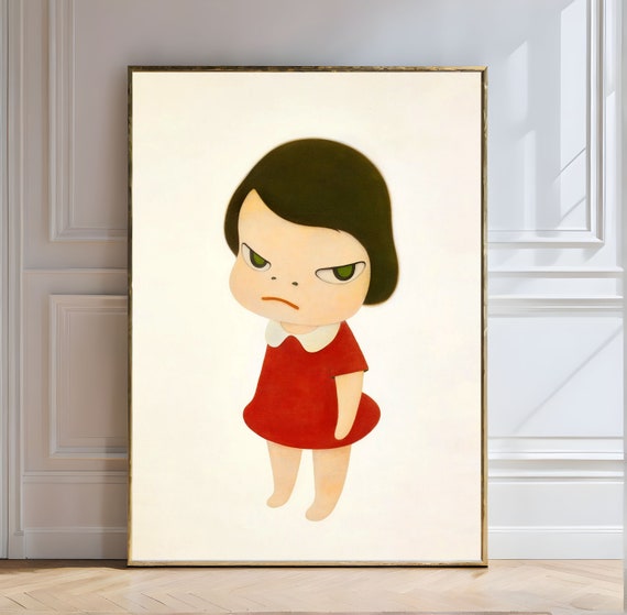 Yoshitomo Nara Knife Behind Back 2000 Yoshitomo Nara Defiant Girl Red Dress Contemporary Art Modern Print Green Eyes