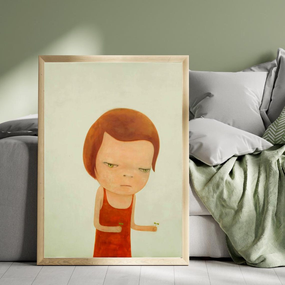 Yoshitomo Nara Under Hazy Sky Redhead Girl with Sprouts Wall Art - Image 2