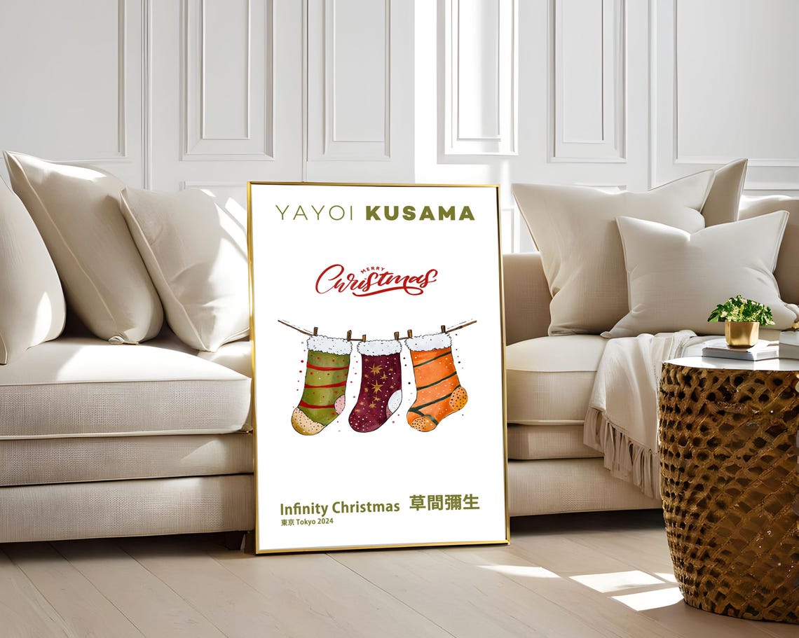 Yayoi Kusama Infinity Christmas Stockings Merry Tokyo 2024 Poster - Image 5