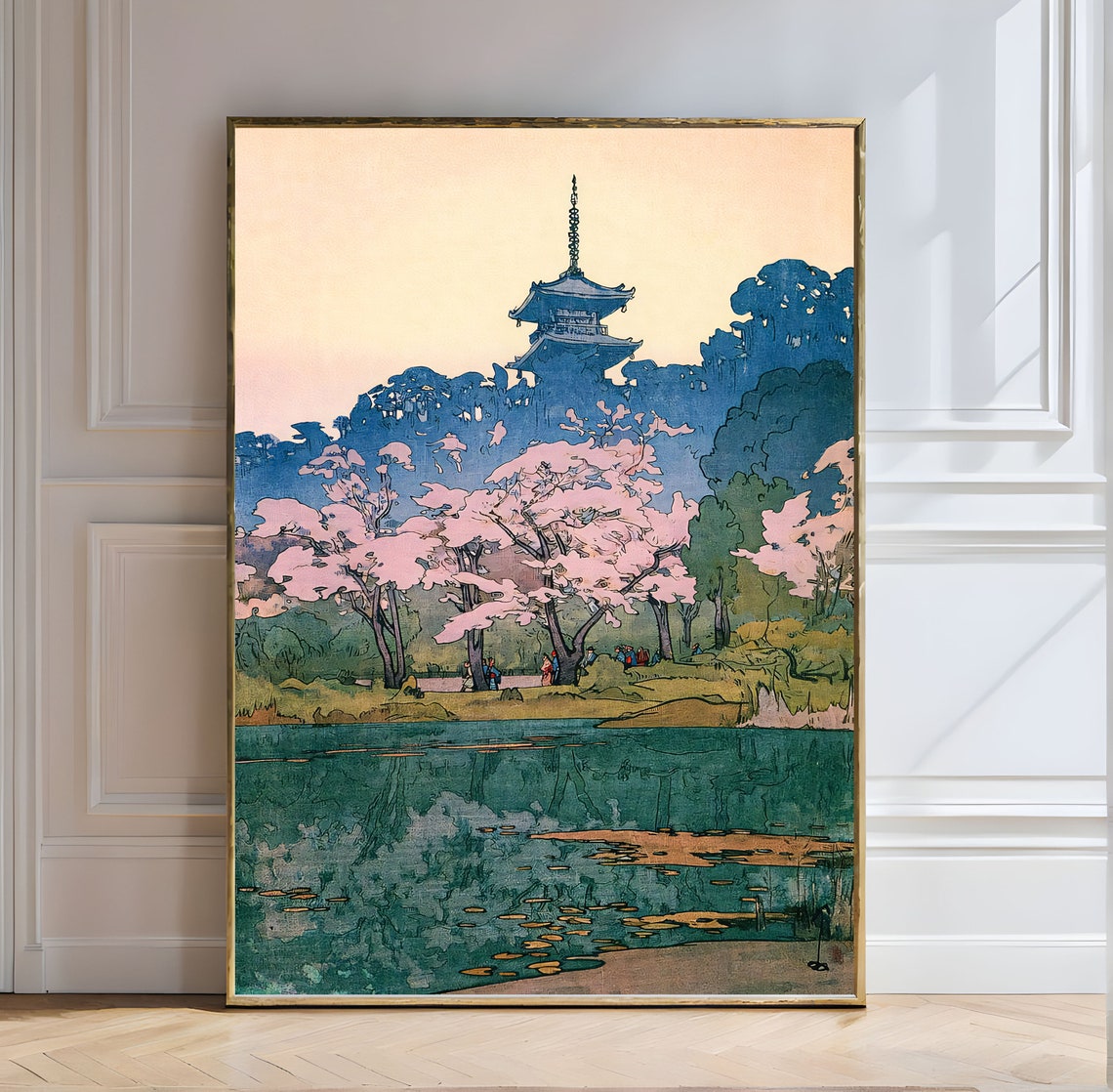 Hiroshi Yoshida Pagoda Cherry Blossoms Pond Japanese Garden Art Poster