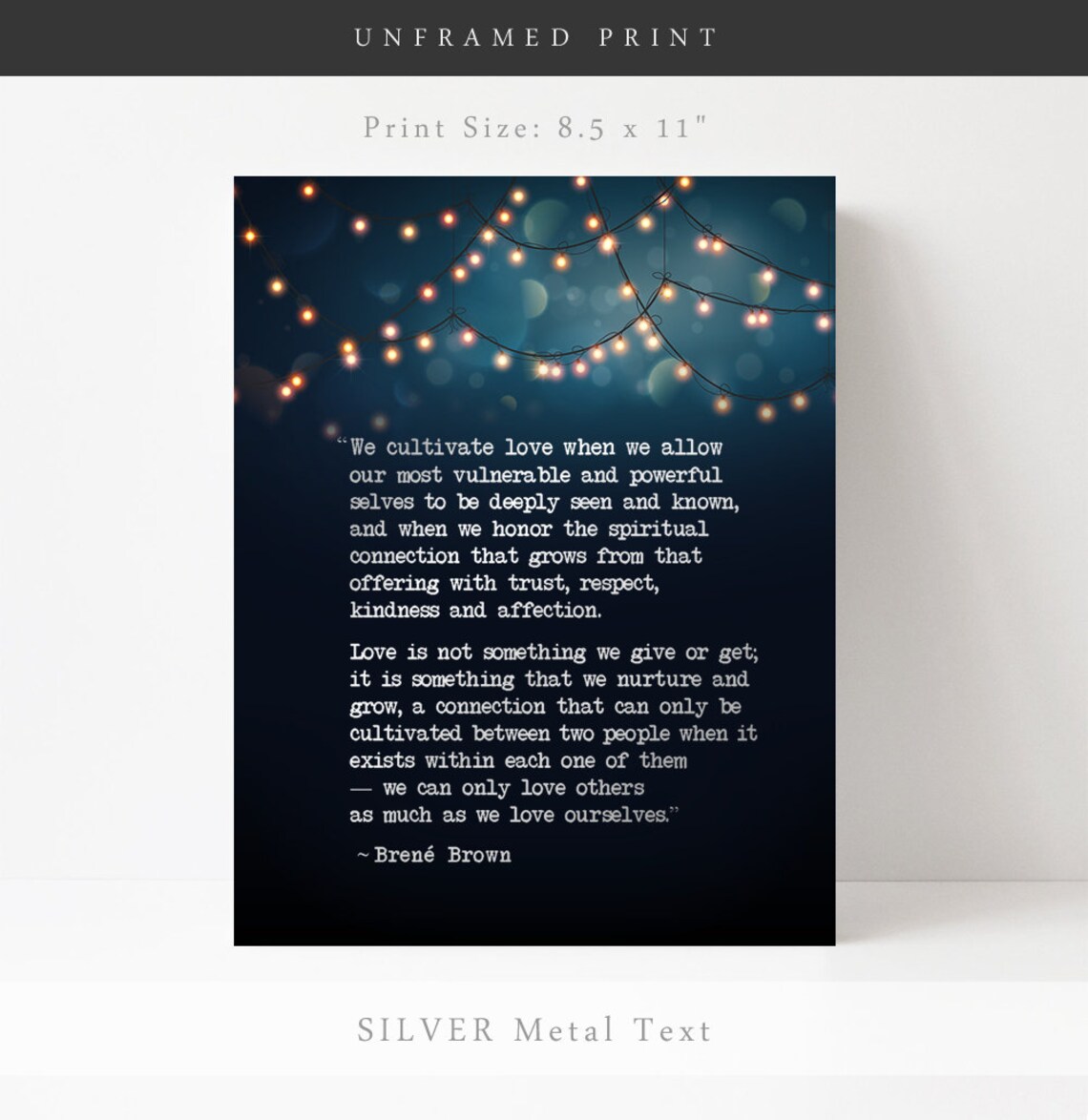 We Cultivate Love Brene Brown Quote String Lights Night Wall Art - Image 3