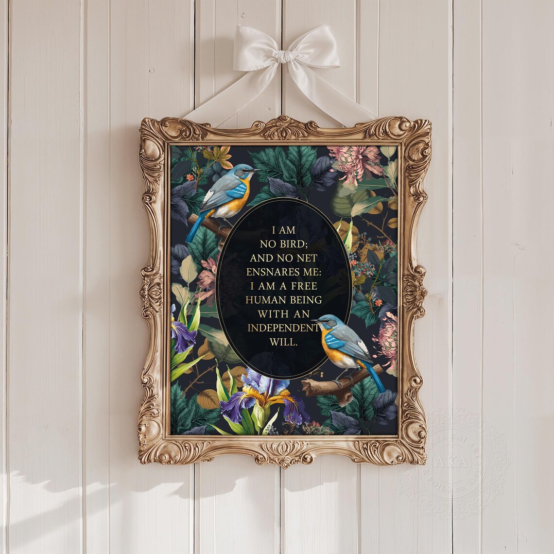 I Am No Bird Jane Eyre Quote Dark Botanical Birds Gold Wall Art