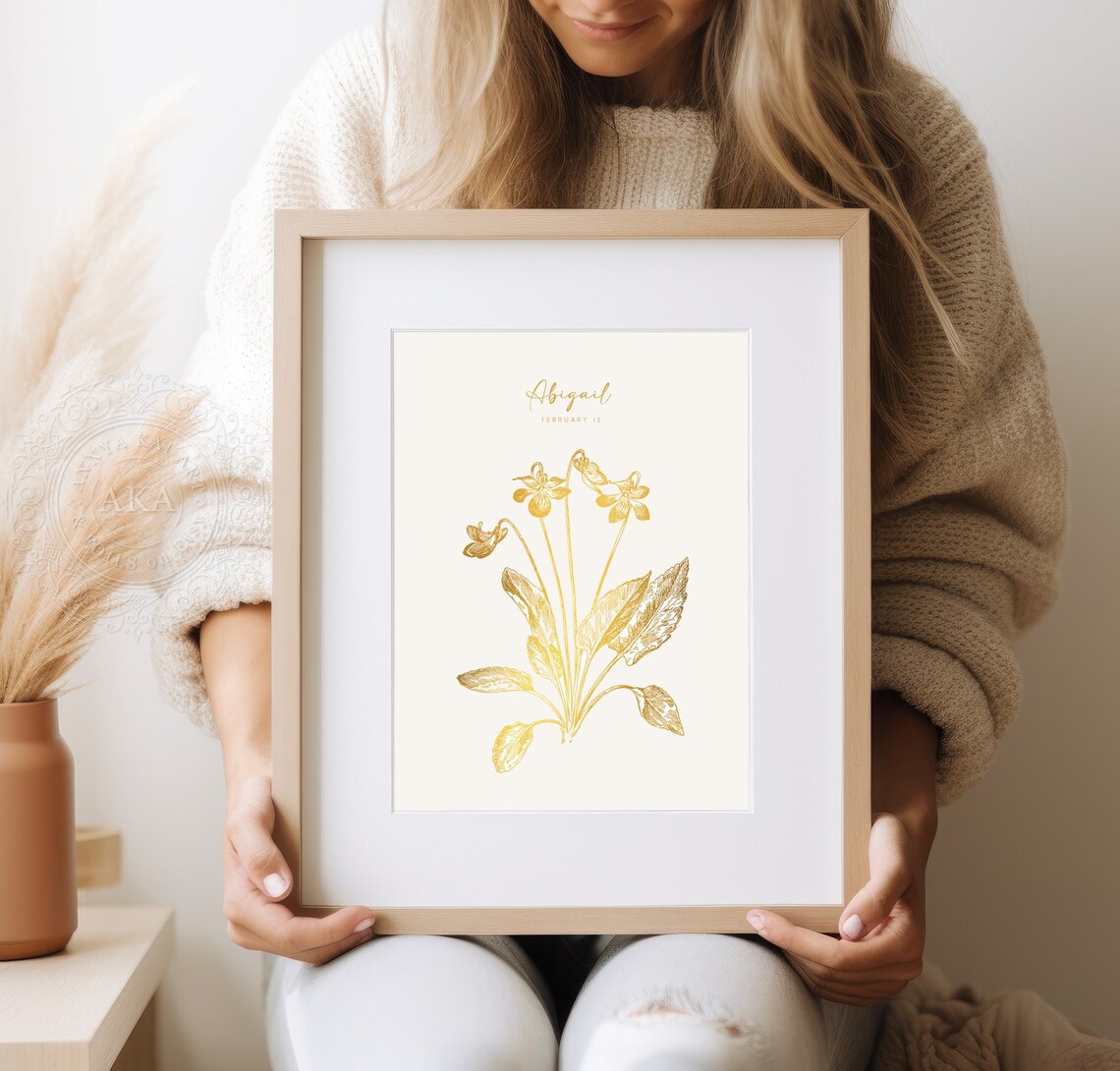Violet February Birth Flower Gold Botanical Personalized Art Print - Image 4