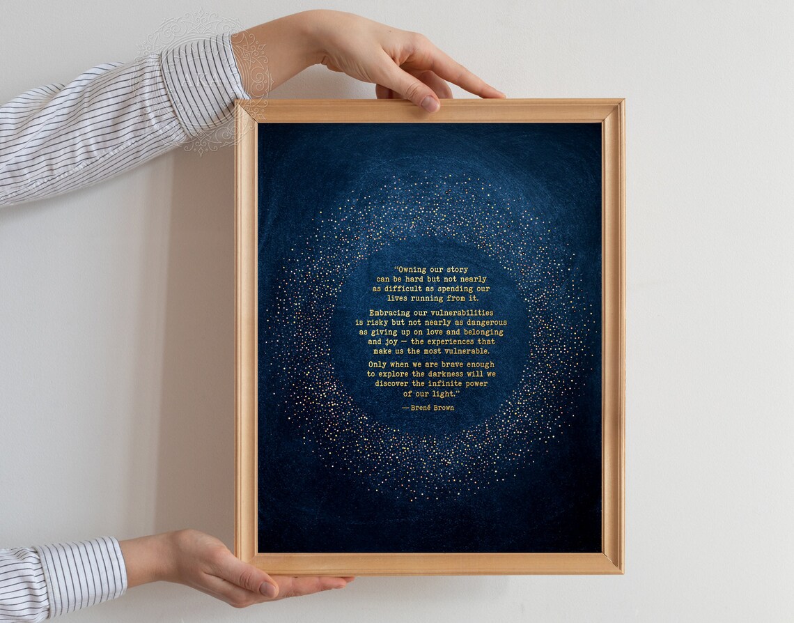 Owning Our Story Brene Brown Quote Navy Stardust Therapy Wall Poster - Image 5
