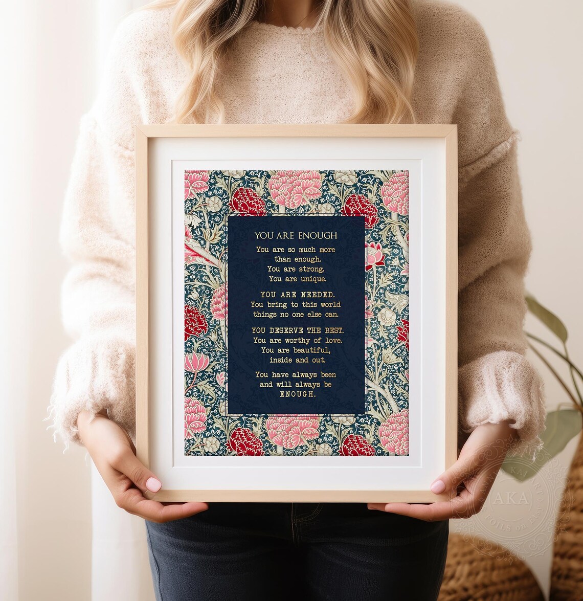 You Are Enough William Morris Floral Affirmation Quote Wall Art - Image 4