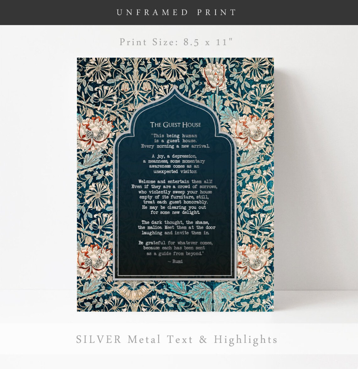 Rumi Guest House Gold Foil Print, William Morris Art - Image 3