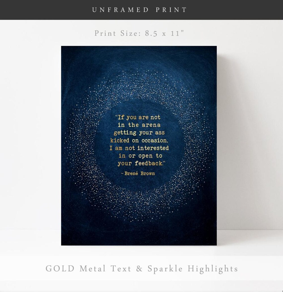 In The Arena Brene Brown Quote Navy Stardust Funny Office Wall Poster - Image 3