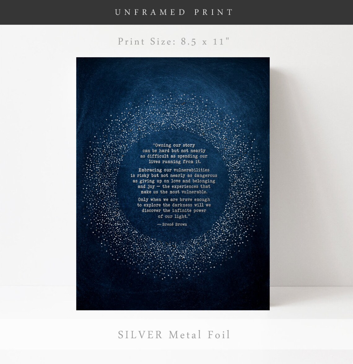 Owning Our Story Brene Brown Quote Navy Stardust Therapy Wall Poster - Image 2