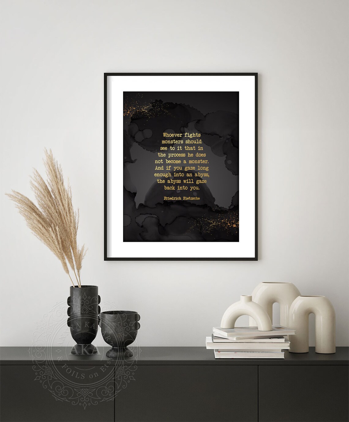 Nietzsche Gaze Into The Abyss Quote Black Ink Abstract Wall Art - Image 4