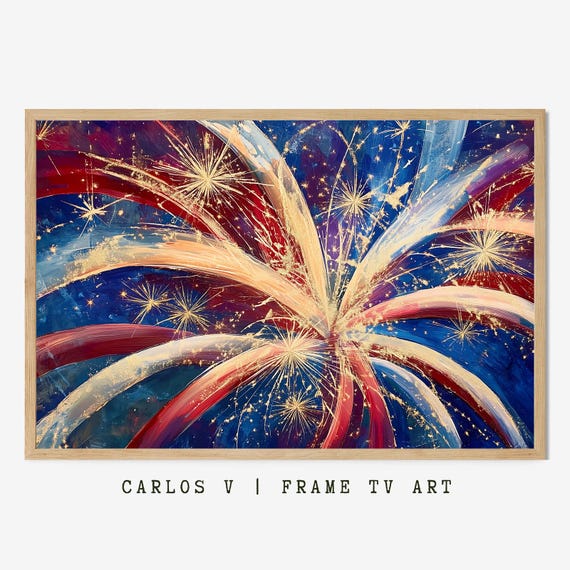 Whimsical Firework Swirls In Starry Sky Tv Frame Art Fireworks Themed Illustration Instant Hd 300dpi