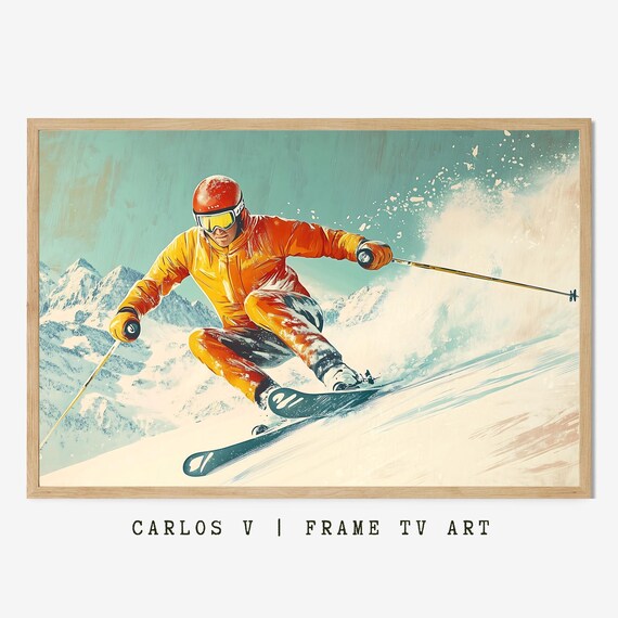 Ski Jumper Soaring Through Air Dramatic Vintage Style Poster