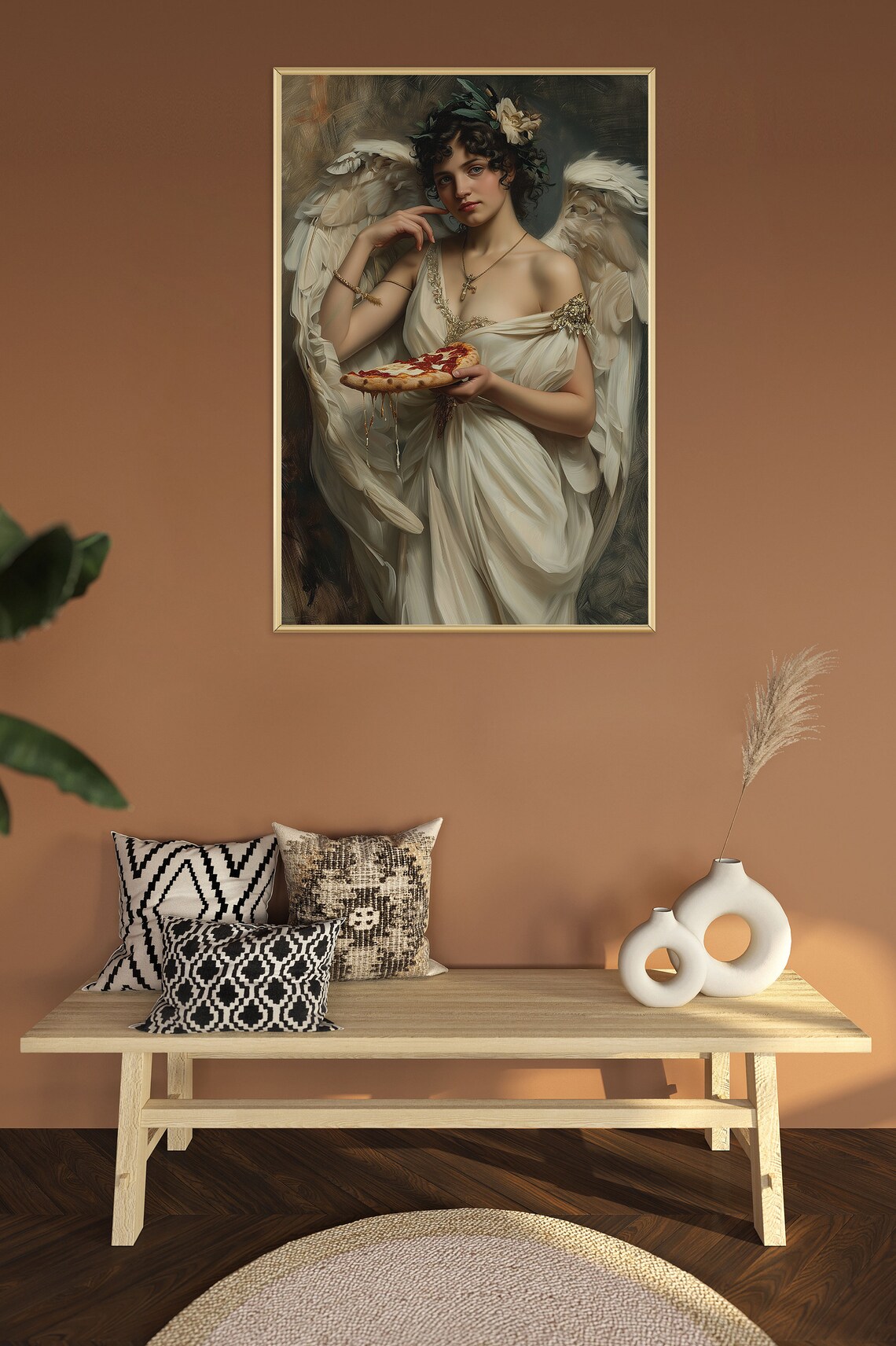 Angel Woman Eating Pizza Slice Classical Fine Art Oil Painting Poster - Image 2
