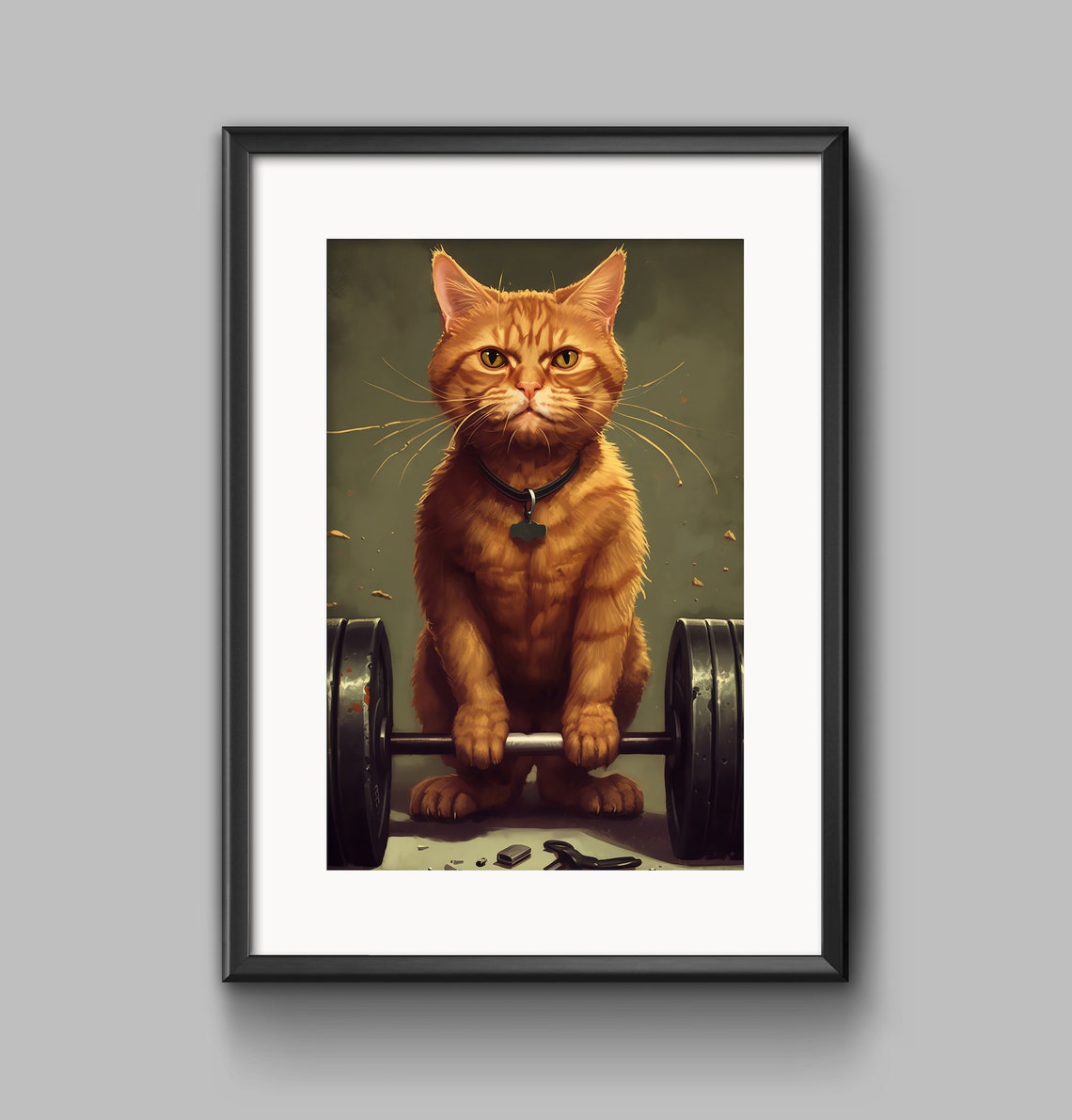 Muscular Orange Cat Lifting a Barbell Funny Gym Workout Poster - Image 2