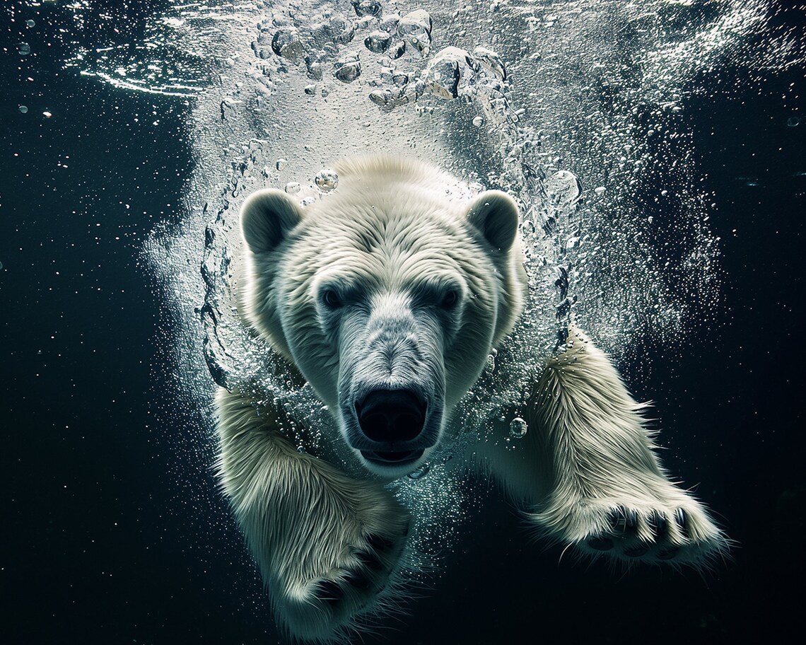 Polar Bear Swimming Underwater Arctic Wildlife Photography Frame TV Poster - Image 2