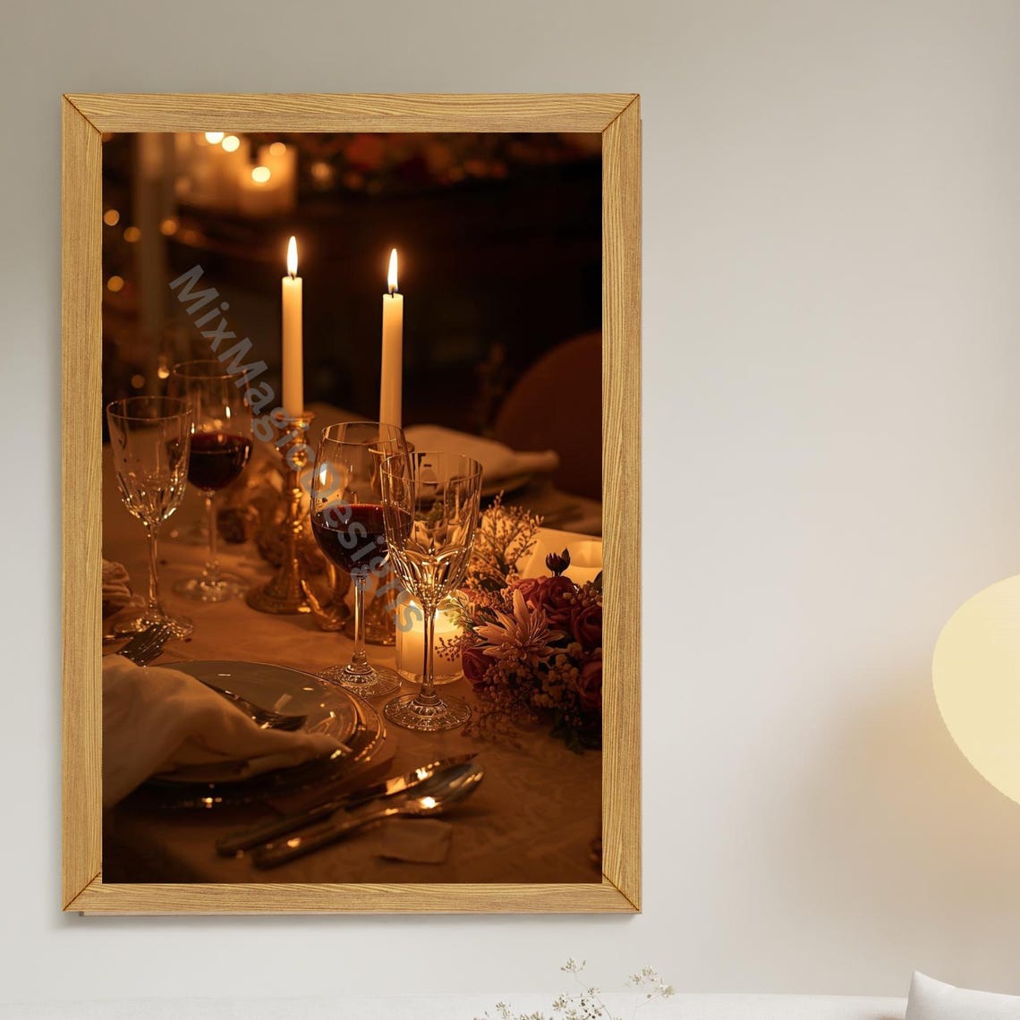 Romantic Candlelit Dinner Wine Glasses Warm Bokeh Poster Art