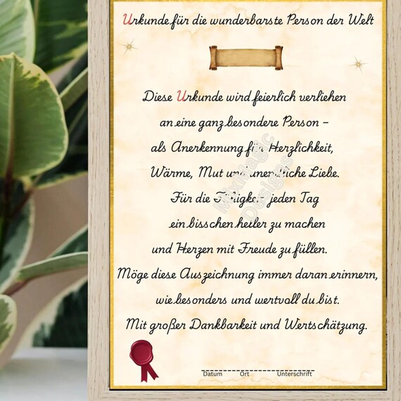 Certificate For The Most Wonderful Person In World Loving Personalization Gold Frame Seal Instant A1a5