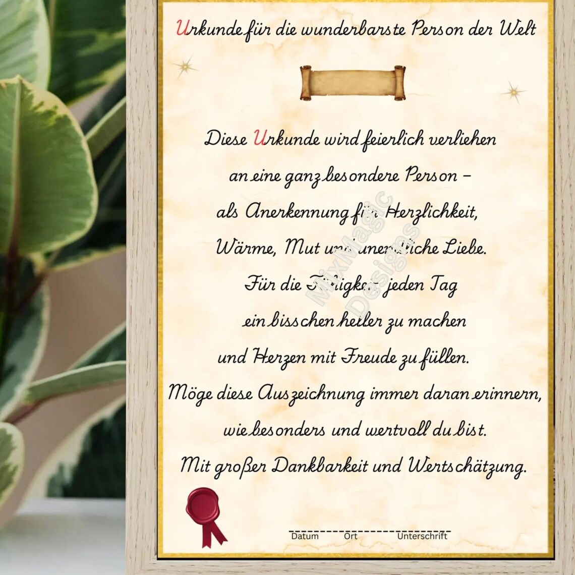 German Most Wonderful Person Certificate Heartfelt Keepsake Gift Poster