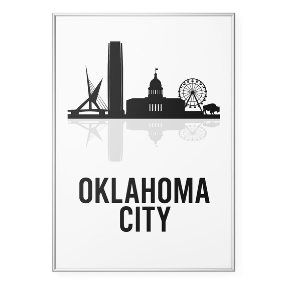 Oklahoma City Skyline Silhouette with Capitol Ferris Wheel Bison Poster