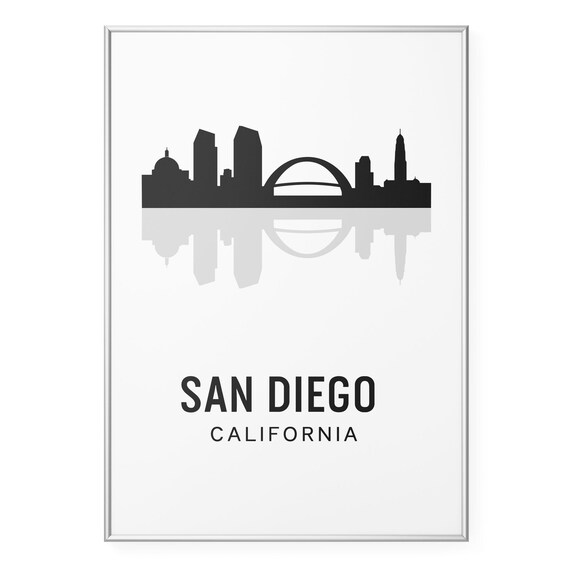 San Diego California Minimalist Skyline Silhouette Reflection Poster