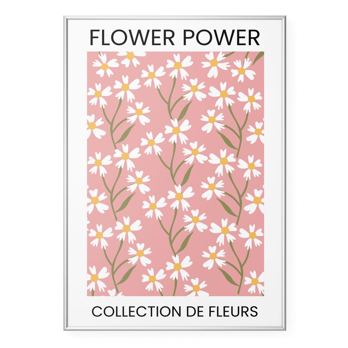 Flower Power Pink Field of Daisies Collection de Fleurs Art Poster