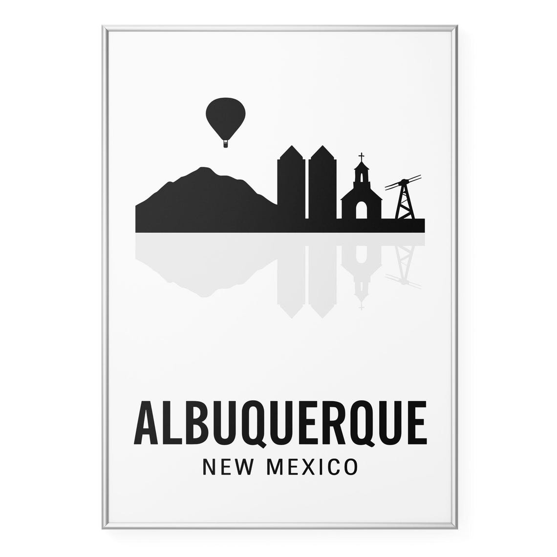 Albuquerque New Mexico Skyline Silhouette Balloon Mountain Poster