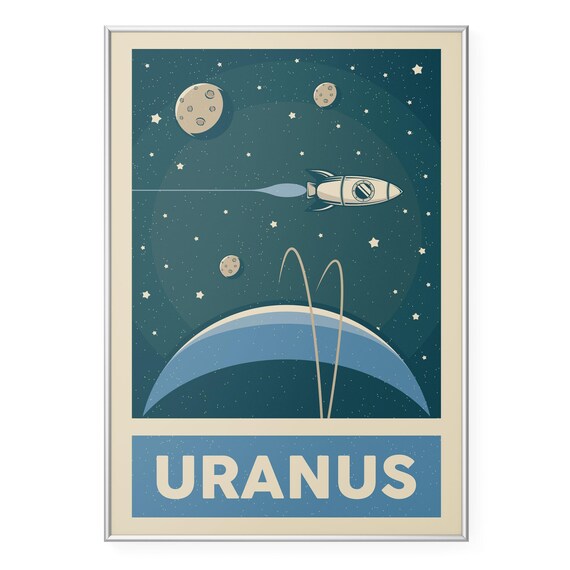 Retro Uranus Planet Rocket Ship Vintage Space Poster Artwork