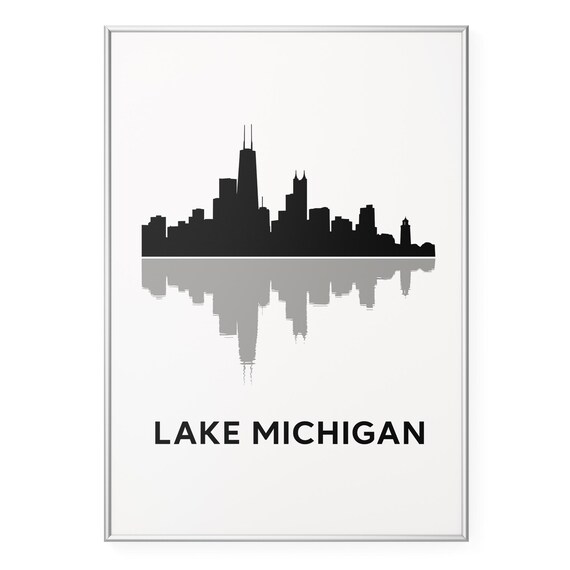 Lake Michigan Chicago Minimalist Skyline Silhouette Travel Poster