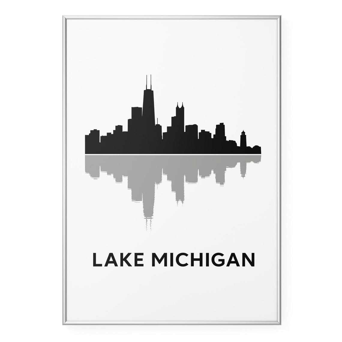 Lake Michigan Chicago Minimalist Skyline Silhouette Travel Poster