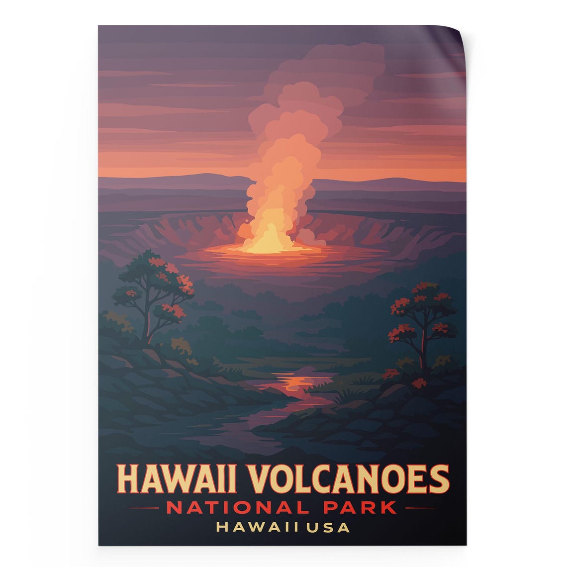 Hawaii Volcanoes National Park Glowing Lava Crater Sunset Poster
