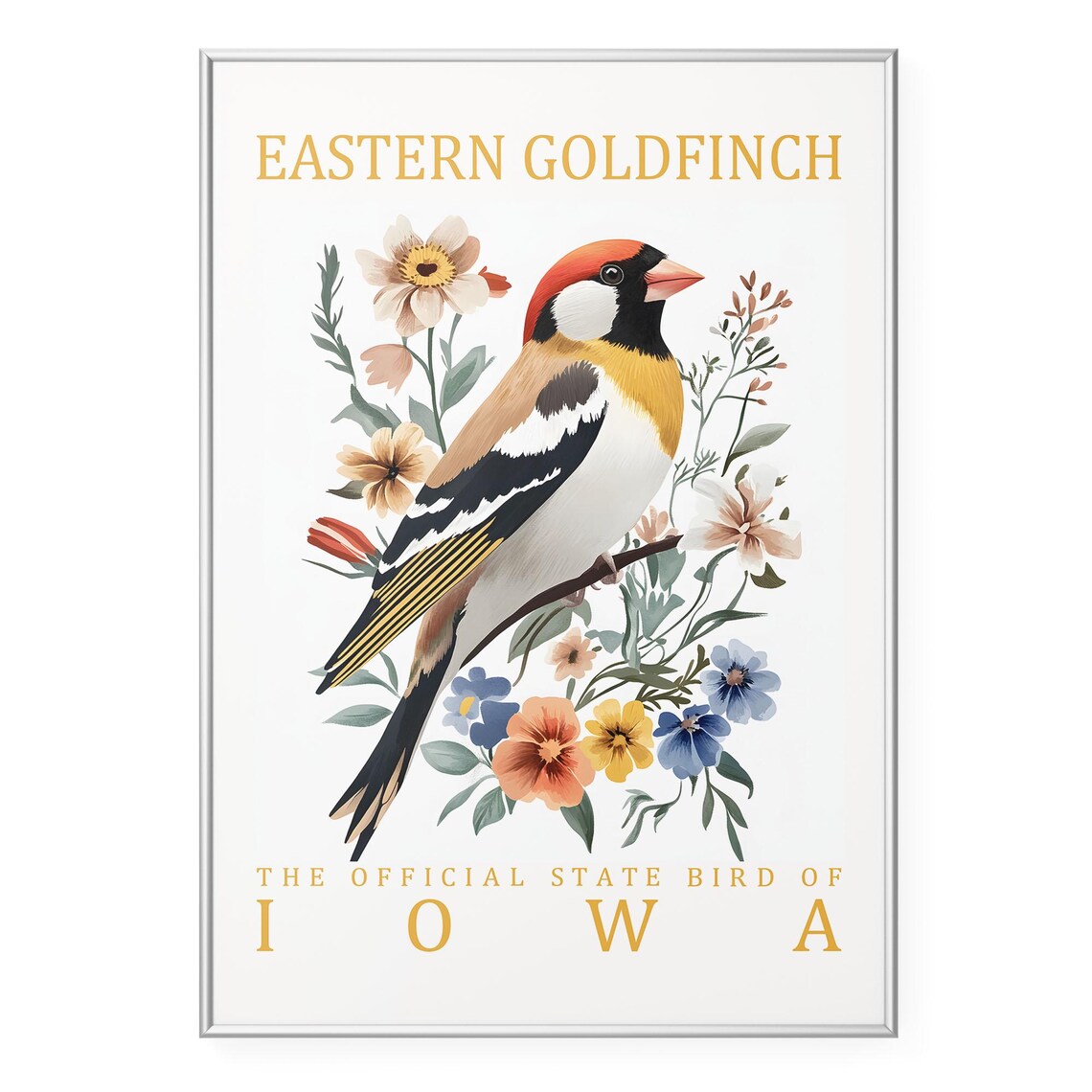 Eastern Goldfinch Iowa State Bird Vintage Botanical Art Poster