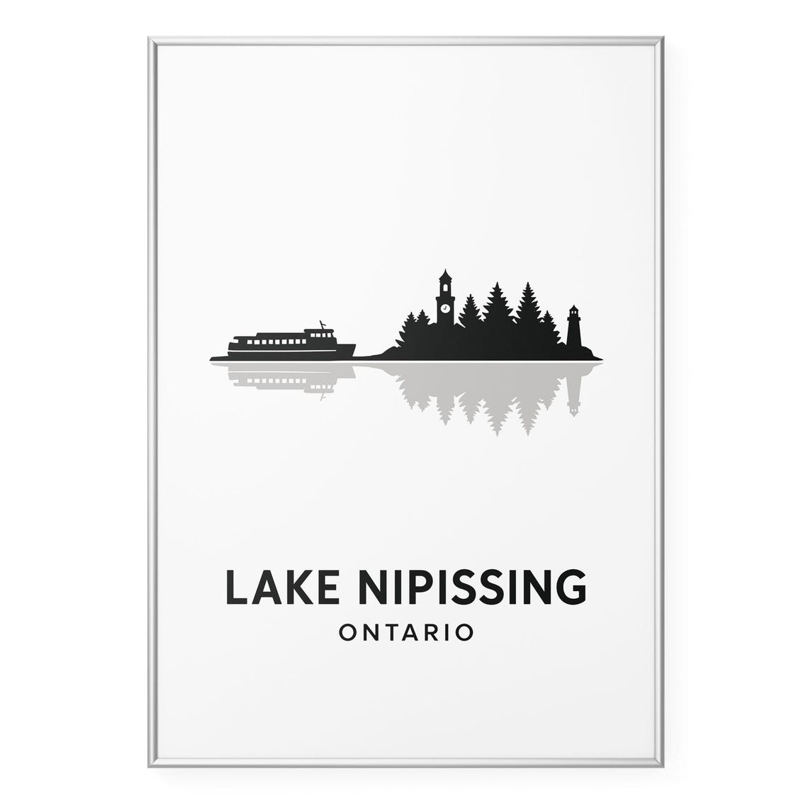 Lake Nipissing Ontario Ferry and Clock Tower Silhouette Poster Canada