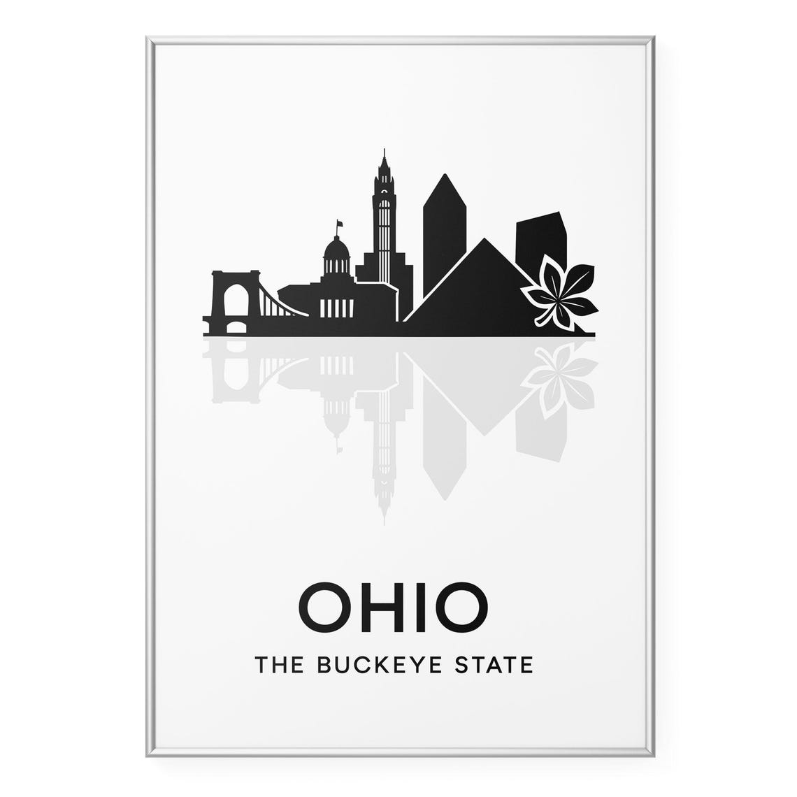 Ohio Buckeye State Black Skyline Silhouette Minimalist Poster