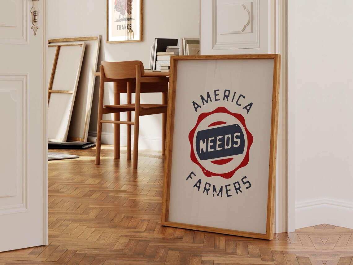 America Needs Farmers Patriotic Red White Blue Badge Wall Poster