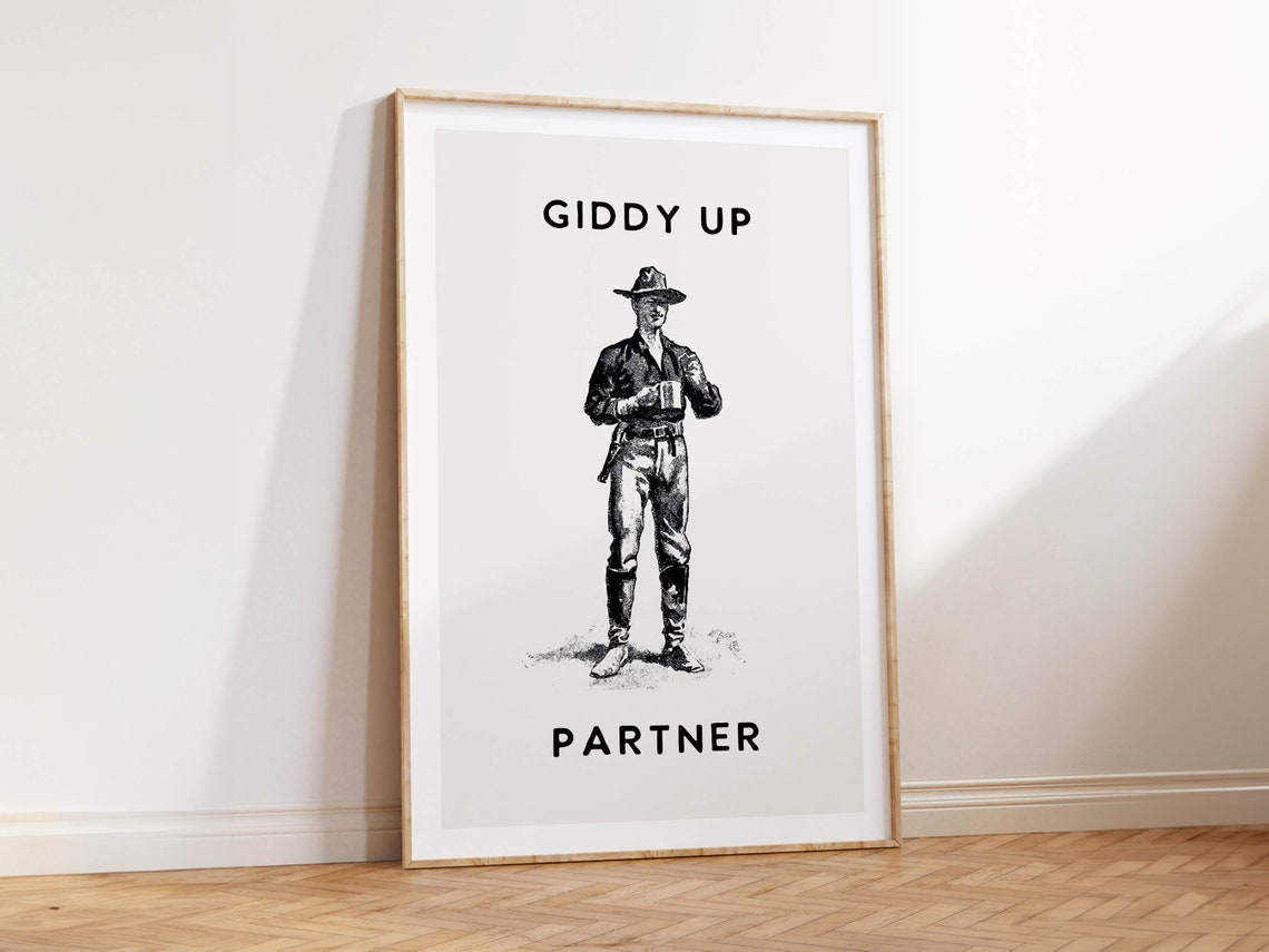 Giddy Up Partner Funny Cowboy Coffee Vintage Western Kitchen Poster