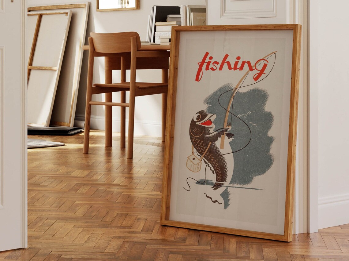 Retro Fly Fishing Print, Vintage Fishing Poster