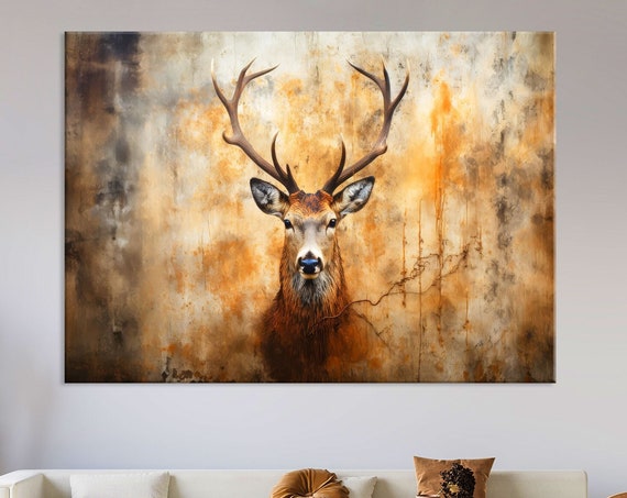 Deer Print On Wall Art Living Room Decor Jungle Animal Art Stag Wall Art Animal Portrait Print Extra Large Wall Art