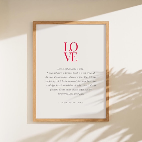 Love Is Patient Love Is Kind 1 Corinthians 13 Red Typography Poster