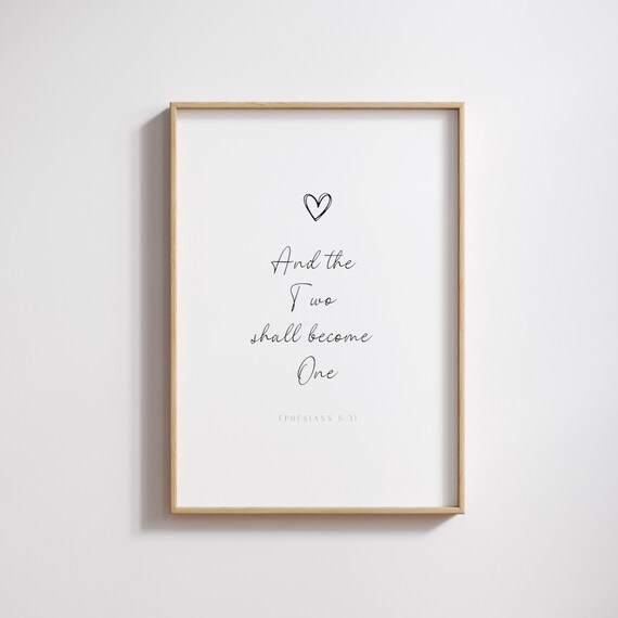 Ephesians 5:31 Two Shall Become One Heart Minimalist Wedding Poster