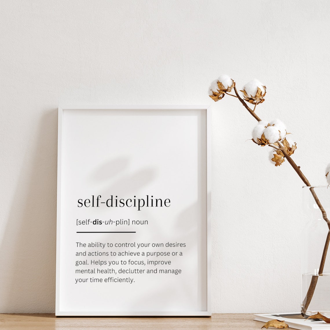 Self Discipline Definition Minimalist Dictionary Quote Wall Art