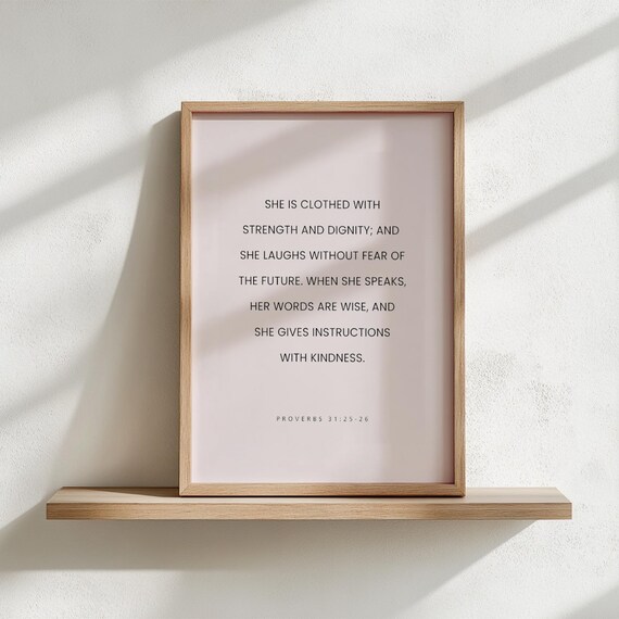 Proverbs 31 25 26 Strength And Dignity Pink Christian Gift Poster