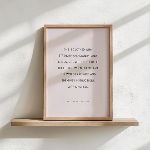 Proverbs 312526 She Is Clothed With Strength And Dignity Pink Christian Print Bible Verse Mothers Day Gifts