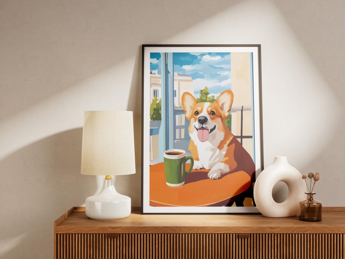 Corgi Coffee Lover Art Print Dog With Mug Poster Gift Cute Wall Present - Image 4