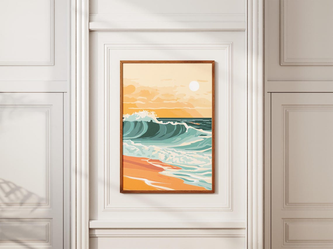 Ocean Wave Sunset Poster Teal Beach Art For Coastal Home Wall Decor - Image 2