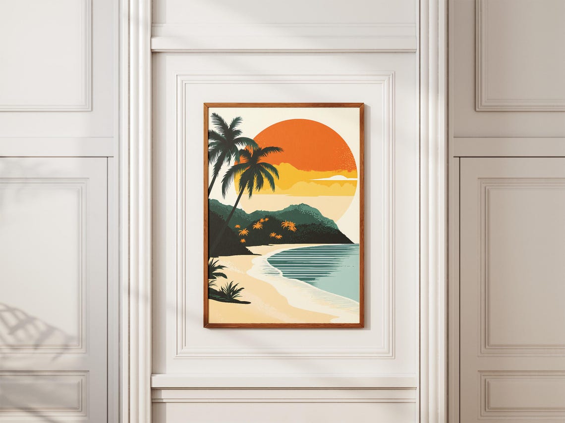 Tonga Tropical Beach Sunset Palm Trees Island Coast Travel Poster - Image 2